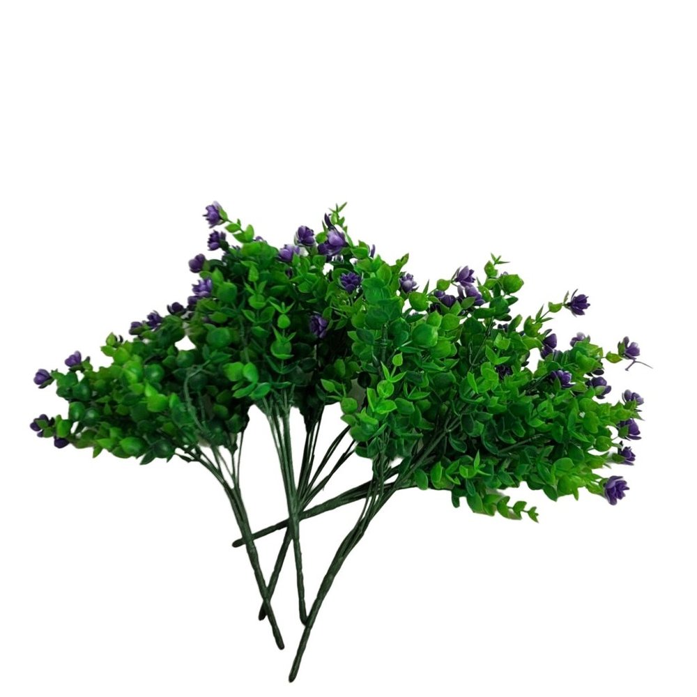 Lot of 5 Green & Purple 13" Plastic Faux Plants Flowers | Indoor Outdoor